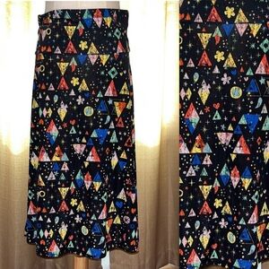LuLaRoe Black Yellow Blue Red Geometric Print Flowy Skirt Womens Large